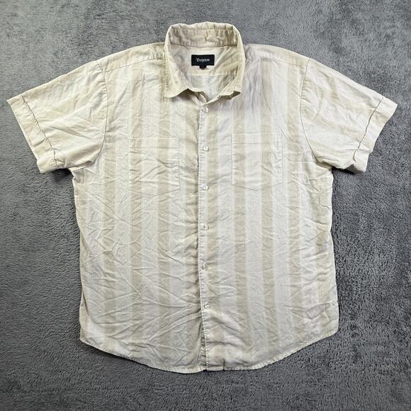 Brixton Other - Brixton Retro Striped Button Up Shirt Mens XL Cream Beige Short Sleeve Knit